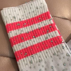 white pink striped otk socks crystal rhinestone